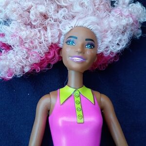 Mattel 2023 Berry Bliss Bubble Tea Pink Curly-Haired Doll with Lime Collar